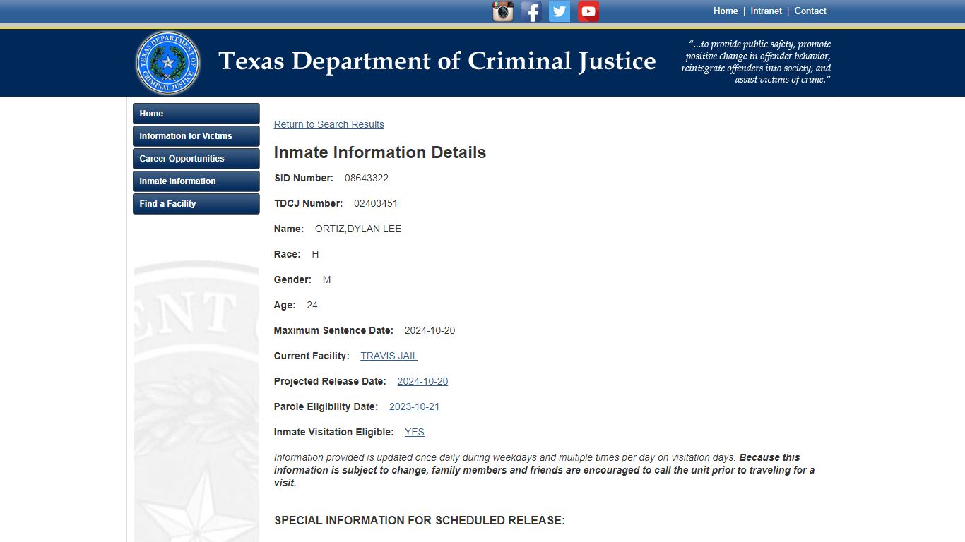 Texas Department of Criminal Justice Inmate Search